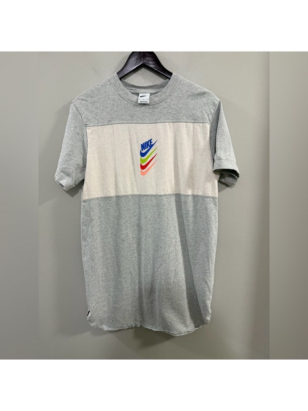 Nike Women's DNA Stacked Swoosh Gray and Cream Oversized T-Shirt Dress. Size S